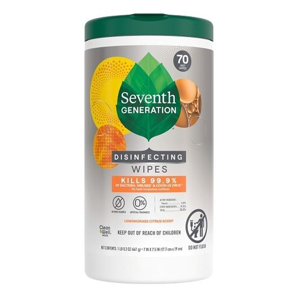 Seventh Generation Lemongrass Citrus Disinfecting Wipes, 70 Count -- 3 Per Case
