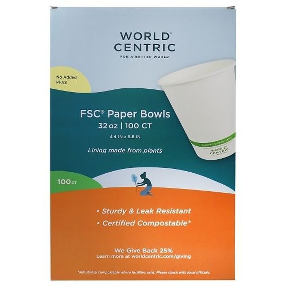 World Centric 32 Ounce Compostable White Fsc Paper Bowl, 100 Count -- 4 Per Case