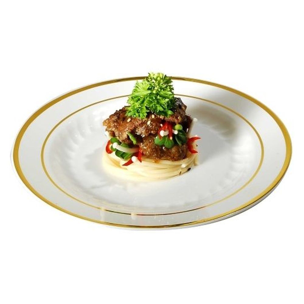 Fineline Settings Silver Splendor Polystyrene 9 Inch Bone Dinner Plate With Gold Trim, 120 Count
