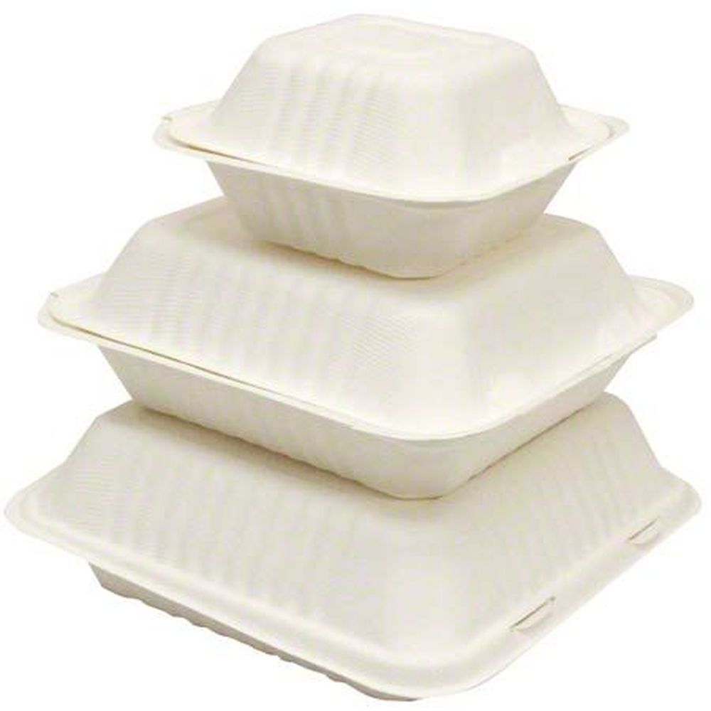 Empress Earth 1 Compartment Natural Deep Molded Fiber Hinged Container, 8 X 8 X 3.19 Inch -- 200 Per Case