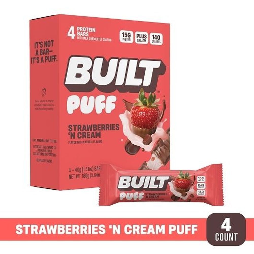 Built Strawberries N Cream Puff Protein Bar, 4 Count -- 6 Per Case