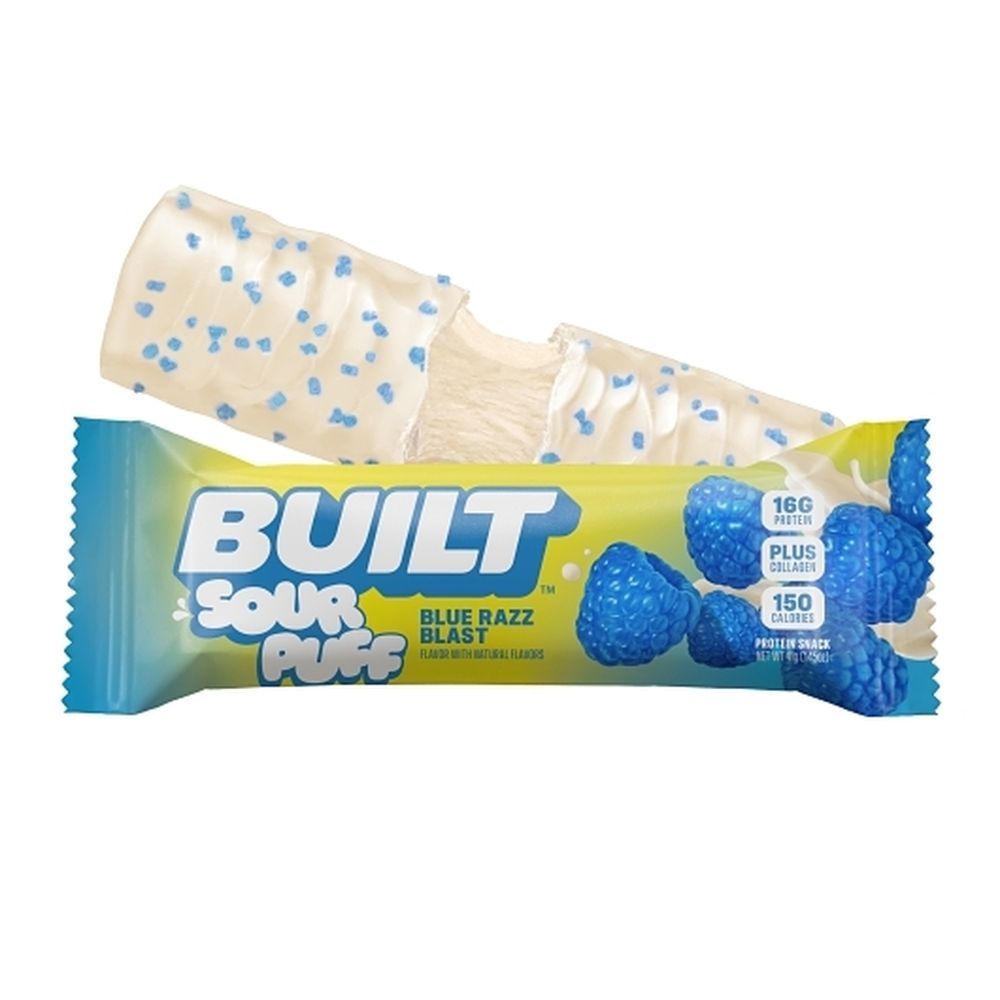 Built Blue Razz Blast Sour Puff Protein Bar, 1.41 Ounce -- 144 Per Case