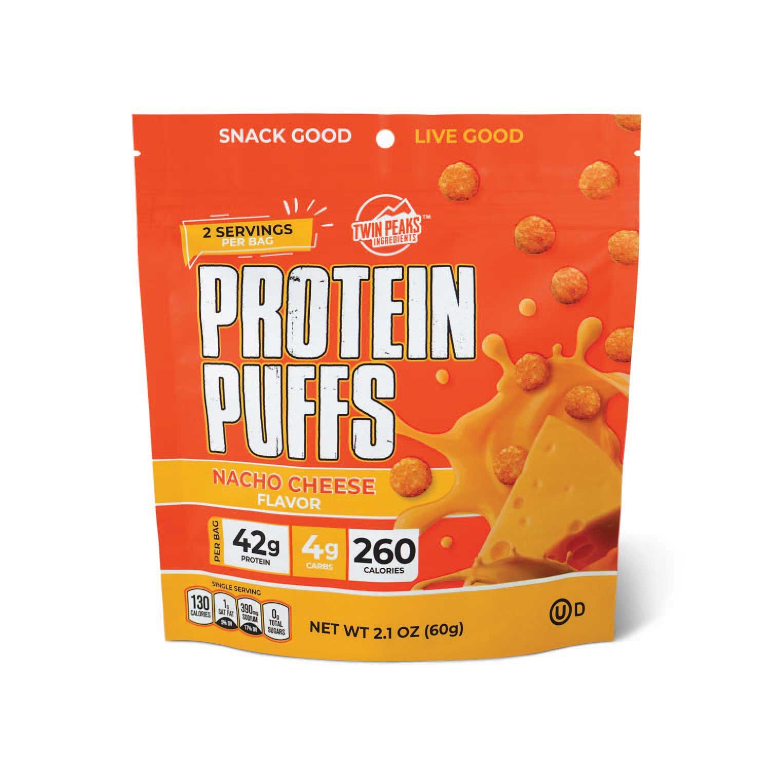 Twin Peaks Ingredients Nacho Cheese Protein Puffs, 2.1 Ounce -- 12 Per Case