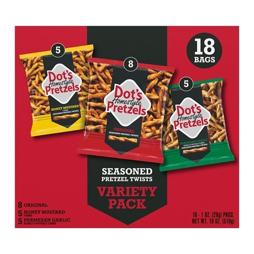 Dot's Homestyle Pretzels Seasoned Pretzel Twists - Variety Pack, 18 Ounce -- 4 Per Case