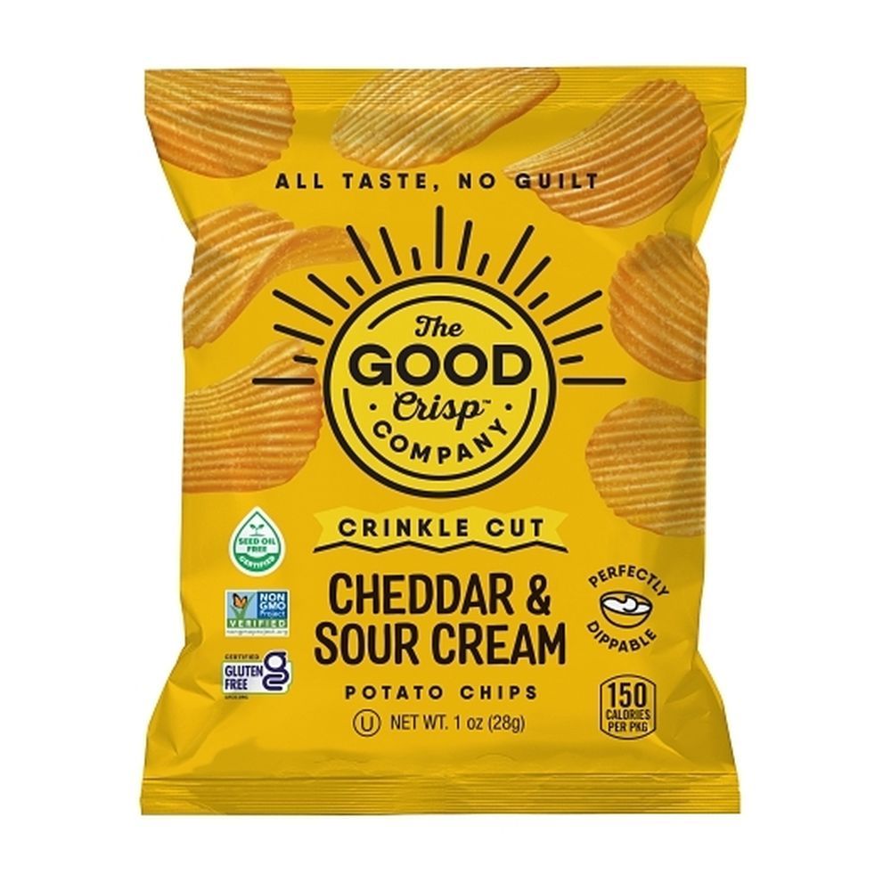 The Good Crisp Company Cheddar And Sour Cream Crinkle Cut Potato Chips, 1 Ounce
