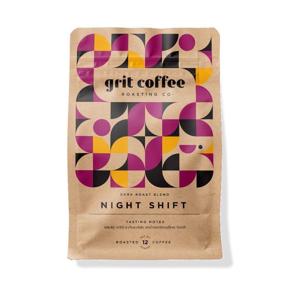 Grit Coffee Night Shift Dark Roast Blend Whole Bean Packaged Coffee, 12 Ounce -- 6 Per Case