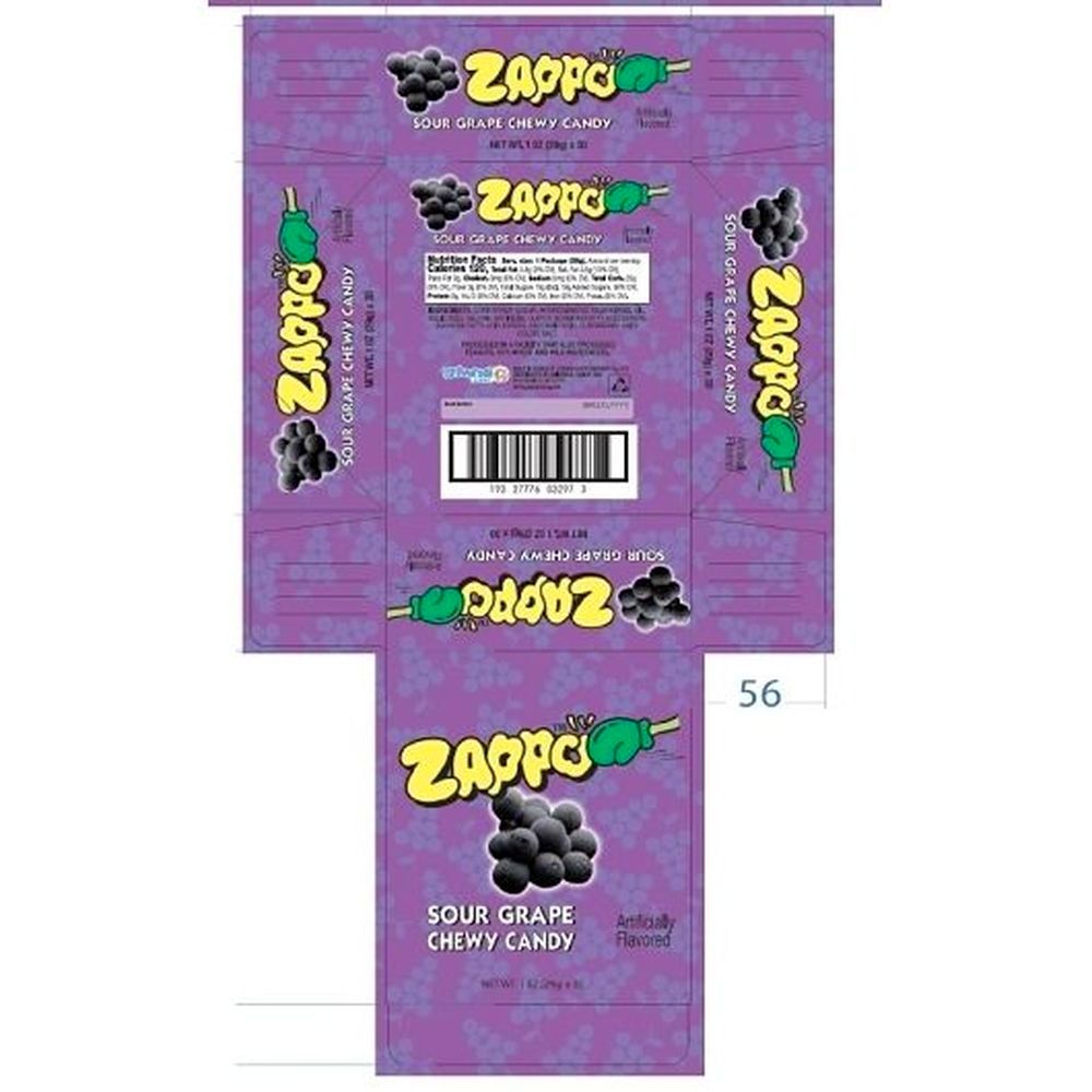 Zappo Sour Grape Chew Candy, 1 Ounce -- 12 Per Case