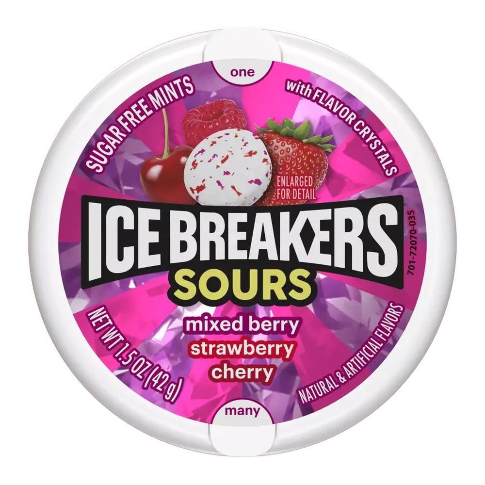 Ice Breakers Sours Mixed Berry, Strawberry And Cherry Flavored Sugar Free Mints, 1.5 Ounce Puck -- 192 Per Case