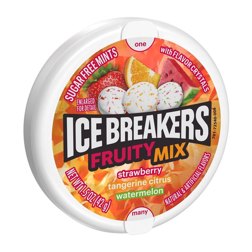 Ice Breakers Fruity Mix Strawberry, Tangerine Citrus And Watermelon Flavored Sugar Free Mints, 1.5 Ounce Puck -- 192 Per Case