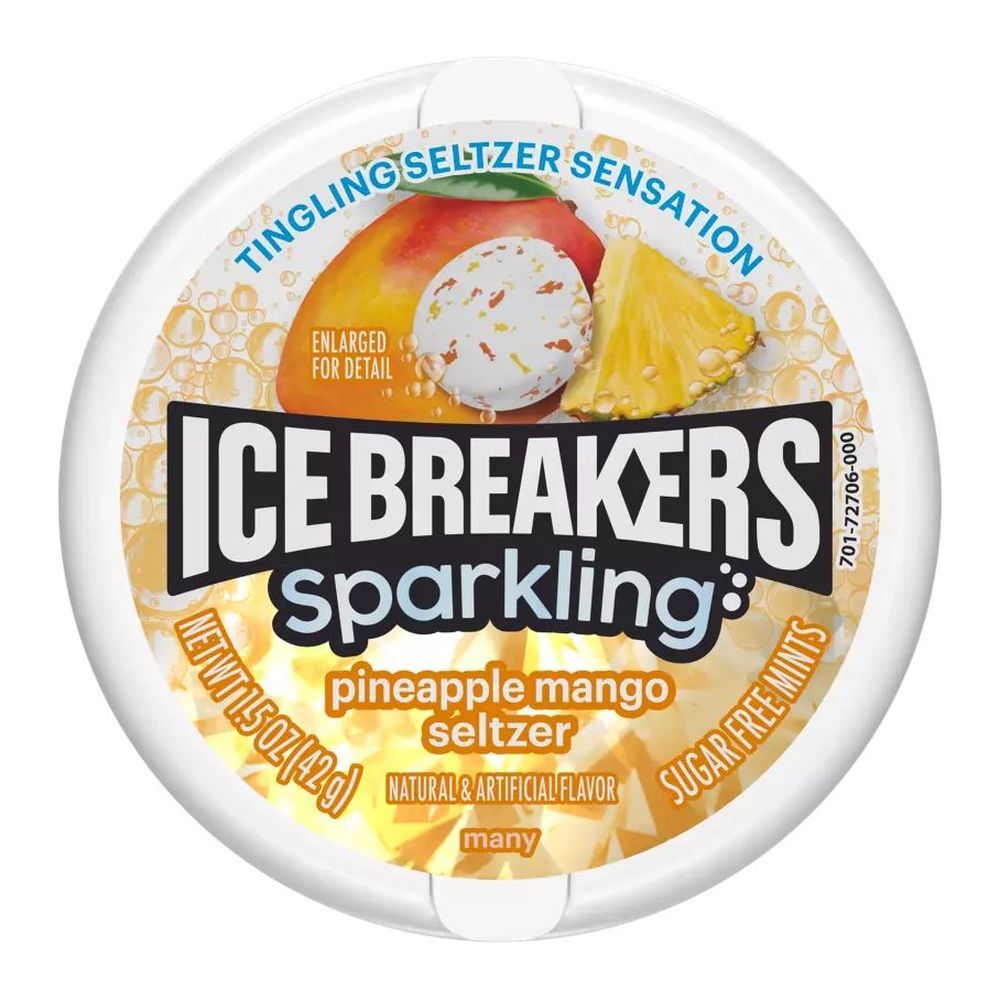 Ice Breakers Sparkling Pineapple Mango Seltzer Flavored Sugar Free Mints, 1.5 Ounce Puck -- 192 Per Case