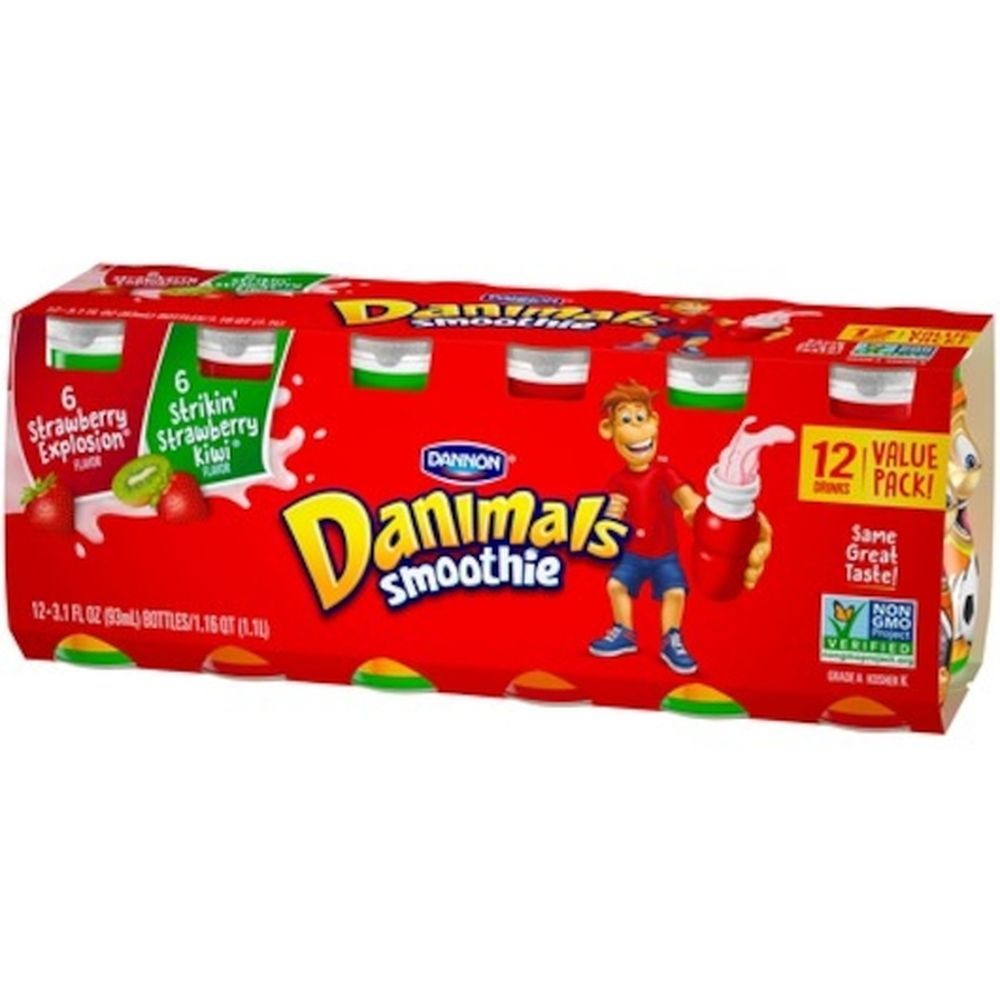 Danimals 6 Strawberry Explosion And 6 Striking Strawberry Kiwi Smoothie, 37.2 Fluid Ounce -- 4 Per Case