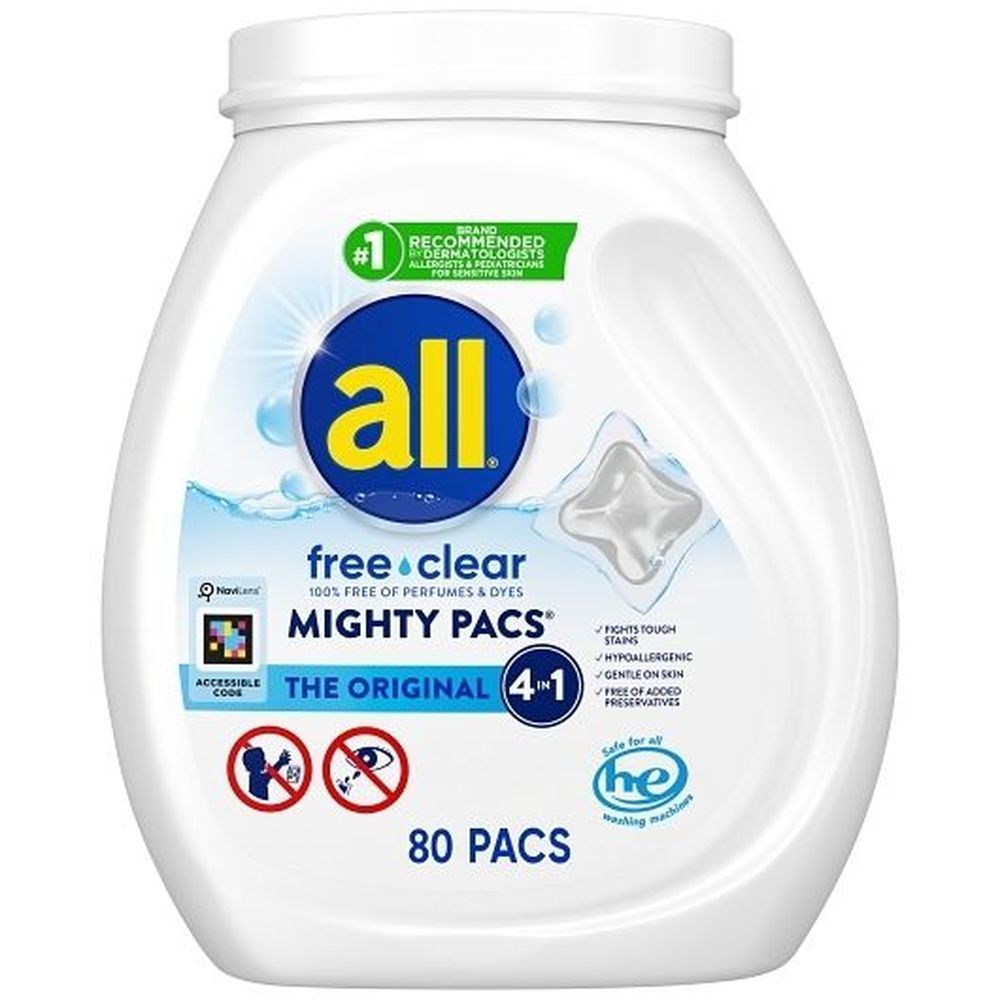All Laundry Detergent The Original Free Clear Mighty Pacs Laundry Detergent, 80 Count -- 4 Per Case