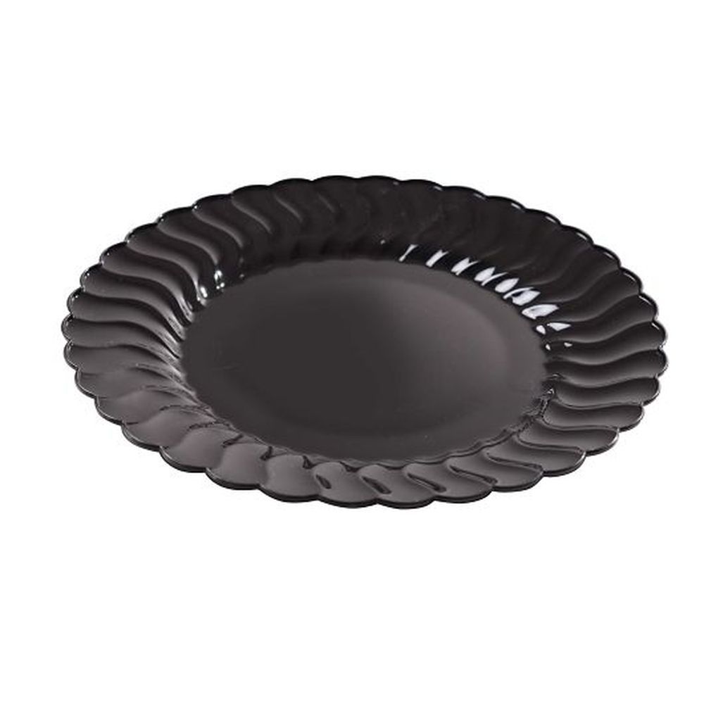 Fineline Settings Flairware Polystyrene 9 Inch Black Round Scalloped-edge Dinner Plate, 180 Count
