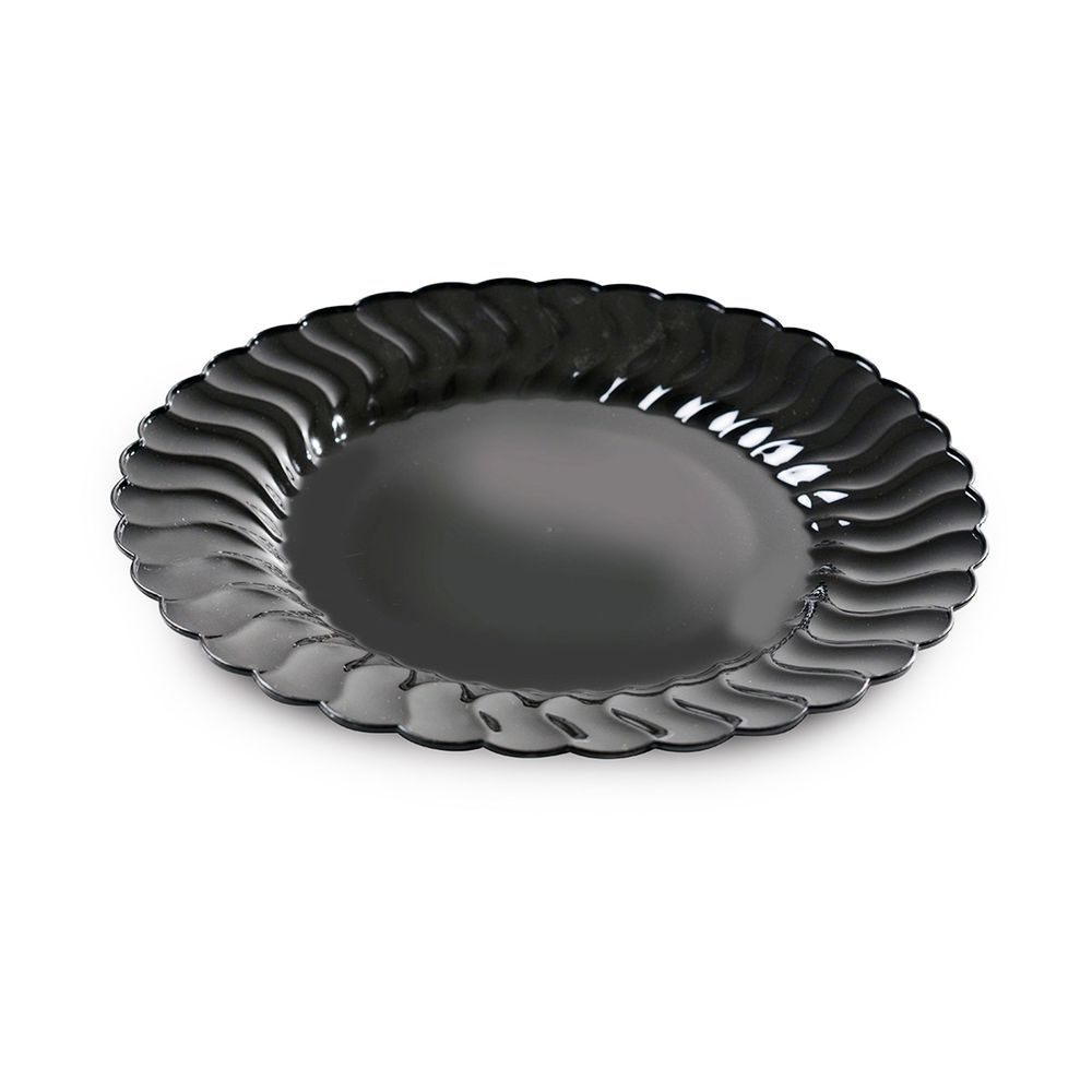 Fineline Settings Flairware Polystyrene 10.25 Inch Black Round Scalloped-edge Dinner Plate, 144 Count