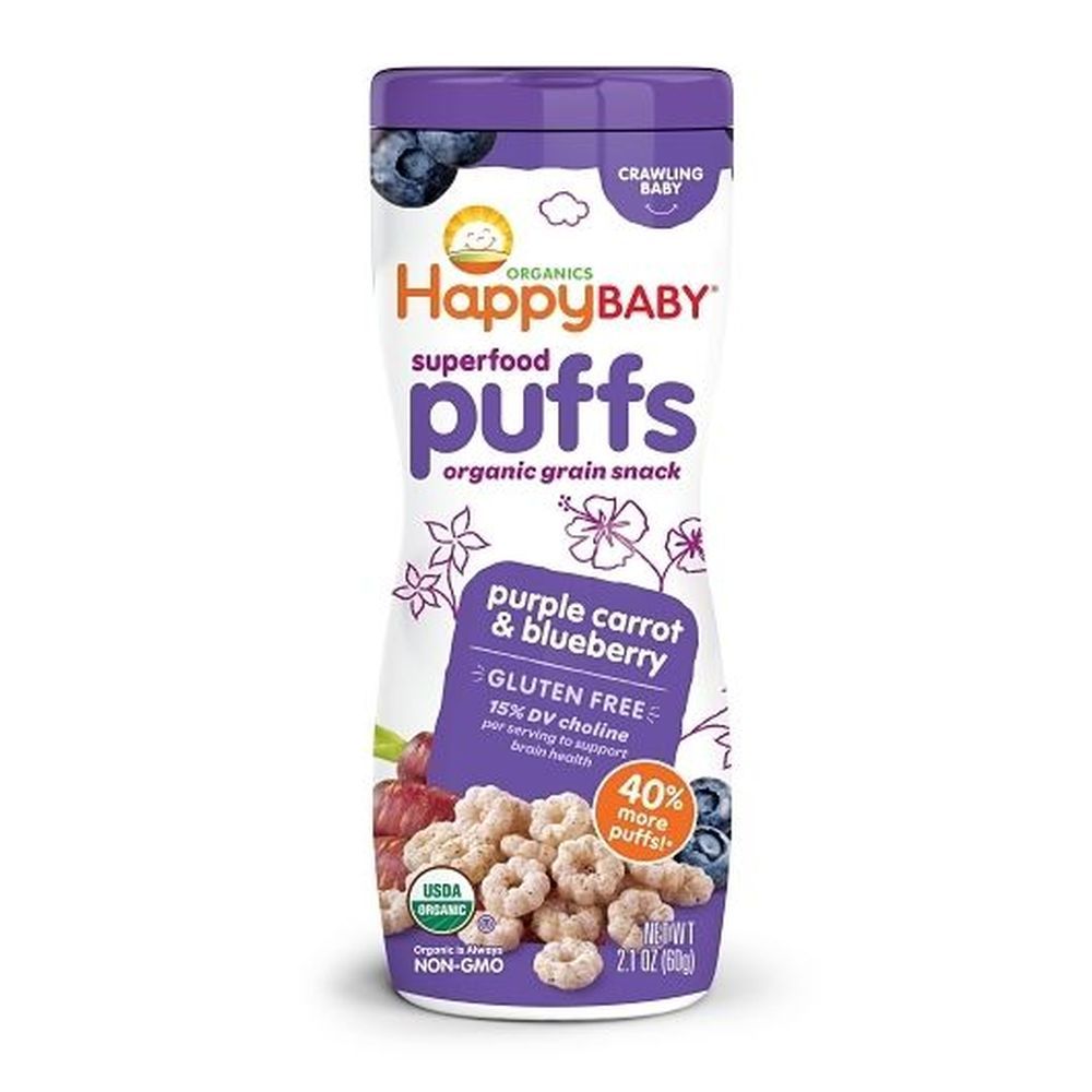 Happy Baby Superfood Puffs Organic Purple Carrot And Blueberry Grain Snacks, 2.1 Ounce -- 6 Per Case
