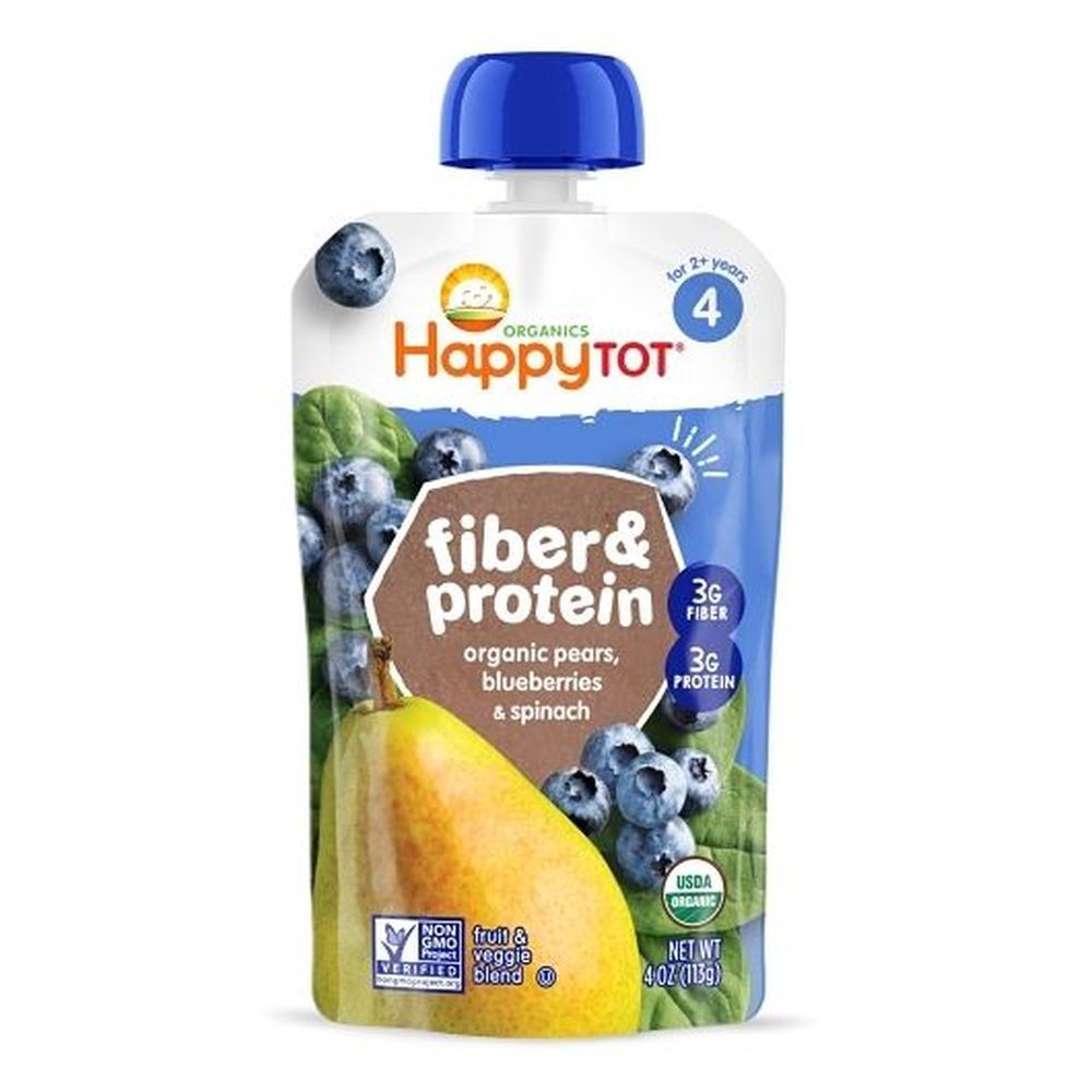 Happy Tot Organic Fiber And Protein Pears Blueberries And Spinach Food For 2 Plus Years Baby, 4 Ounce -- 16 Per Case