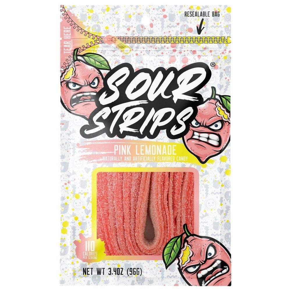 Sour Strips Pink Lemonade Candies - Peg Bag, 3.4 Ounce -- 144 Per Case