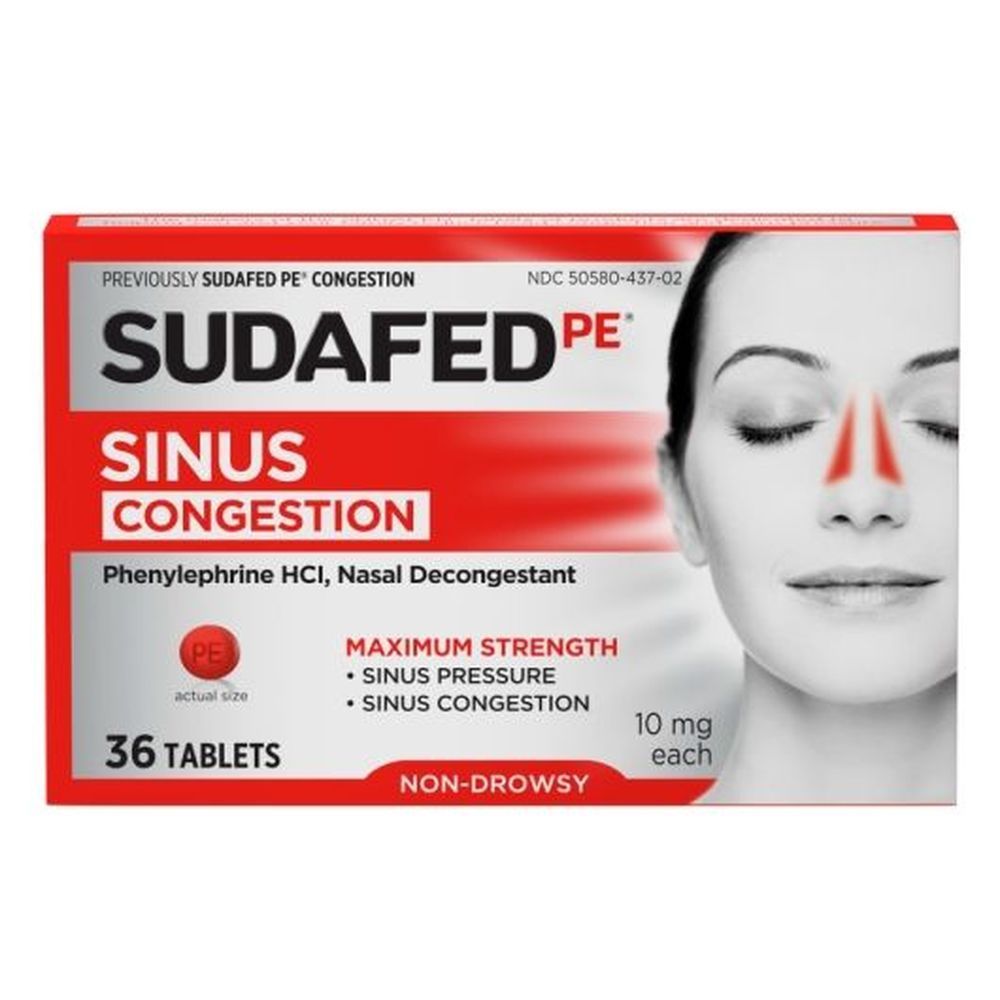 Sudafed Non-drowsy Pe Sinus Maximum Strength Congestion Relief Tablets, 36 Count -- 72 Per Case