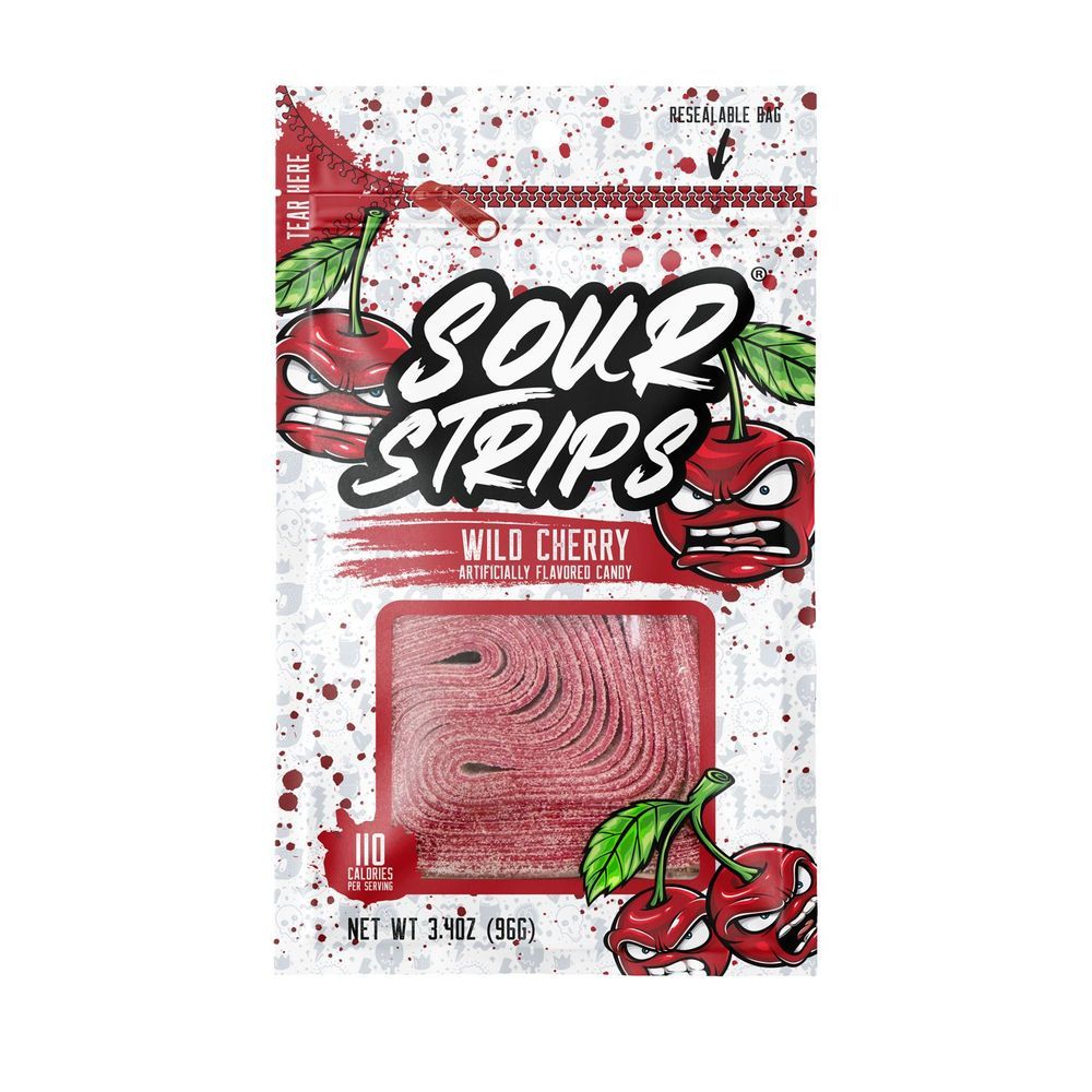 Sour Strips Wild Cherry Candy - Peg Bag, 3.4 Ounce -- 50 Per Case