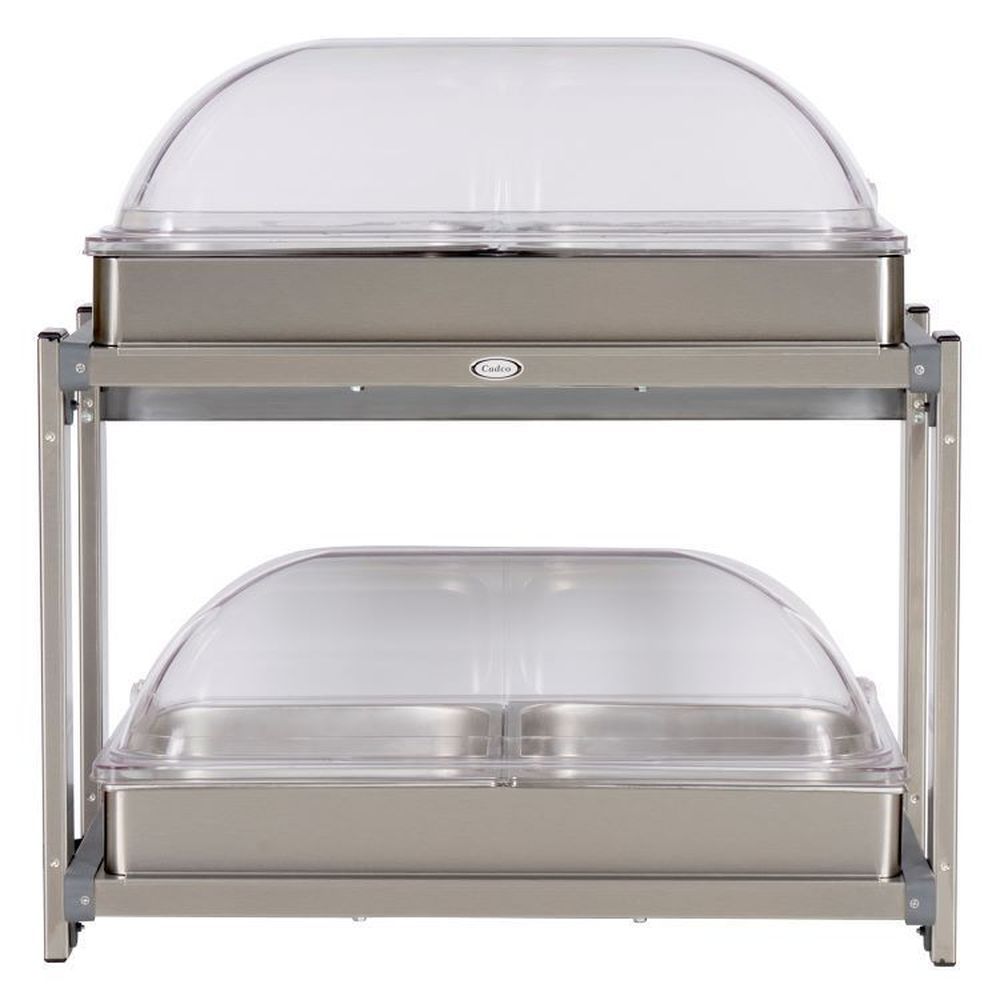Cadco 120 Volt Multi Level Electric Buffet Server With Stainless Steel Pans And Rolltop Lids, 23 1/4 X 26 X 15 1/4 Inch