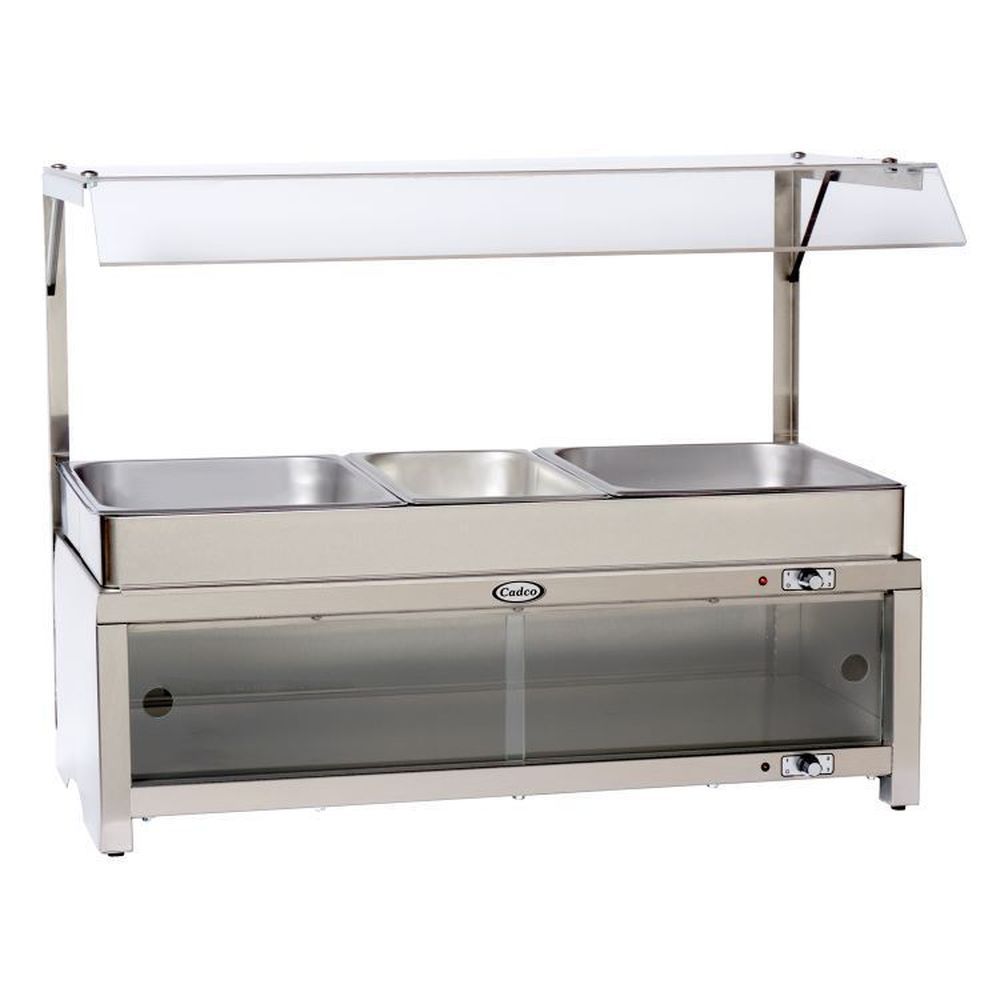 Cadco Stainless 120 Volt Warming Cabinet With Sneeze Guard And Buffet Server Top, 28 X 22 1/2 X 18 1/4 Inch