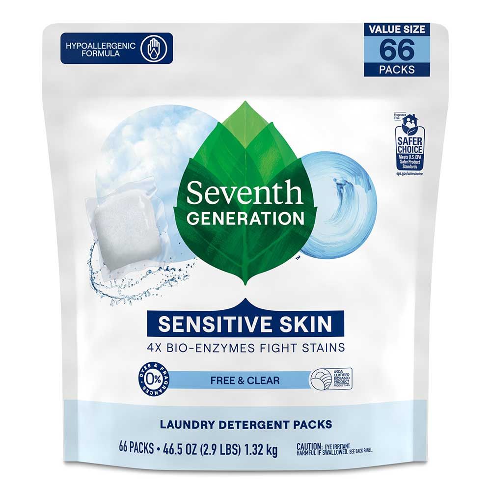 Seventh Generation Free And Clear Laundry Detergent Pack, 66 Count -- 4 Per Case