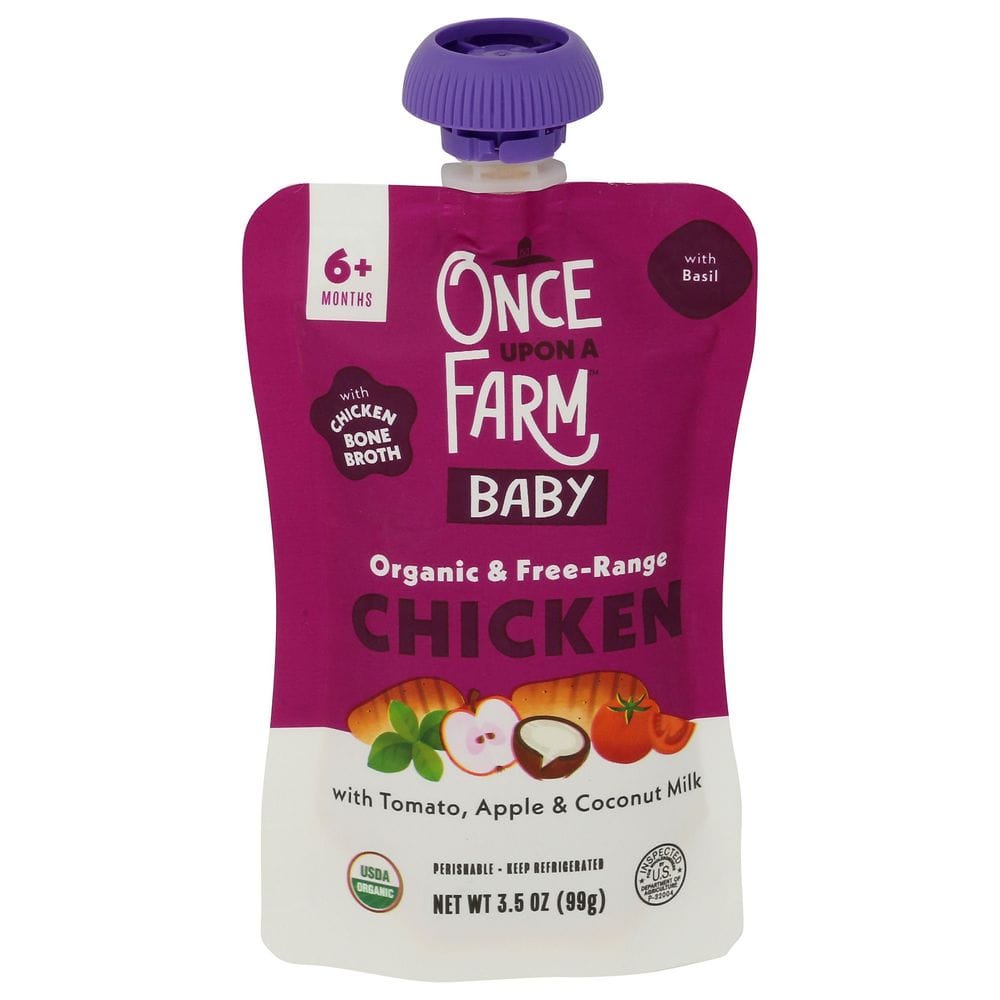 Once Upon A Farm Organic Free Range Tomato, Apple, Coconut Milk And Chicken Bone Broth For 6 Plus Months Baby, 3.5 Ounce Pouch -- 8 Per Case