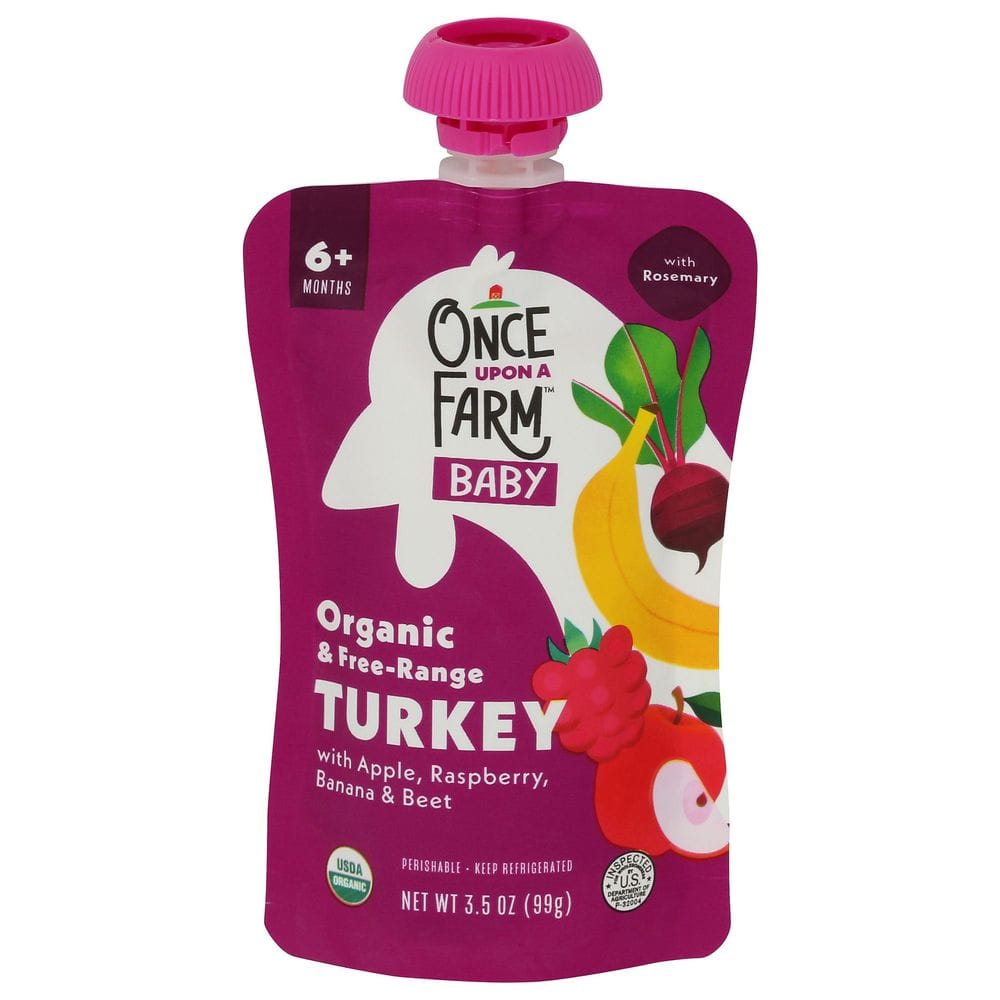 Once Upon A Farm Organic Free Range Apple, Raspberry, Turkey And Banana For 6 Plus Months Baby, 3.5 Ounce Pouch -- 8 Per Case