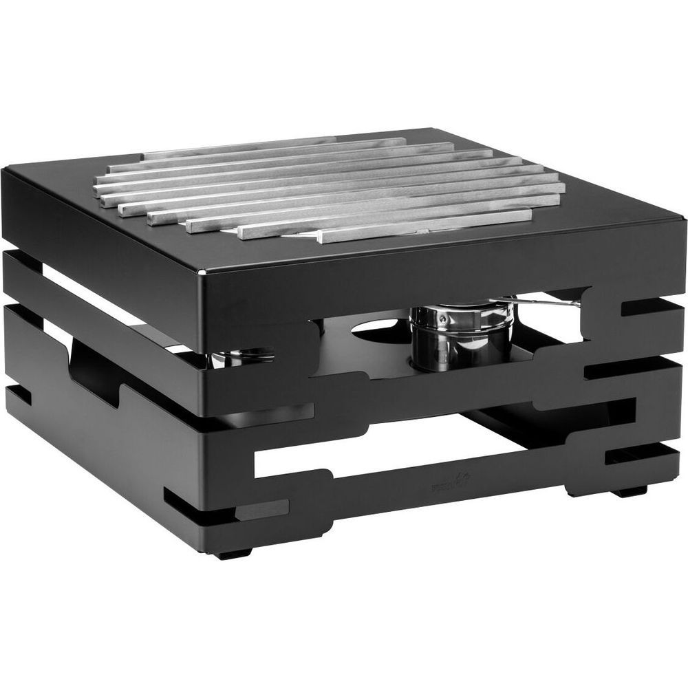 Rosseto Multi-chef Square Black Matte Warmer With Round Grill And 3 Fuel Holders