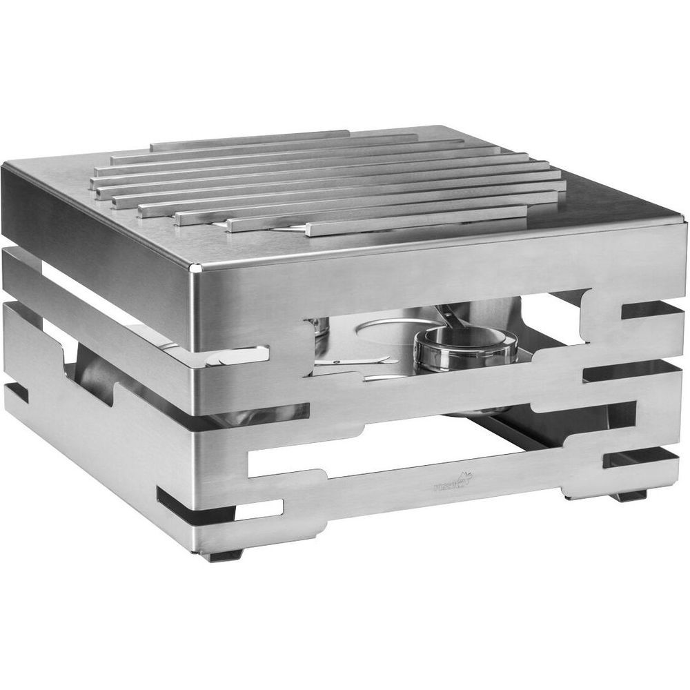Rosseto Multi-chef Square Stainless Steel Warmer With Round Grill And 3 Fuel Holders