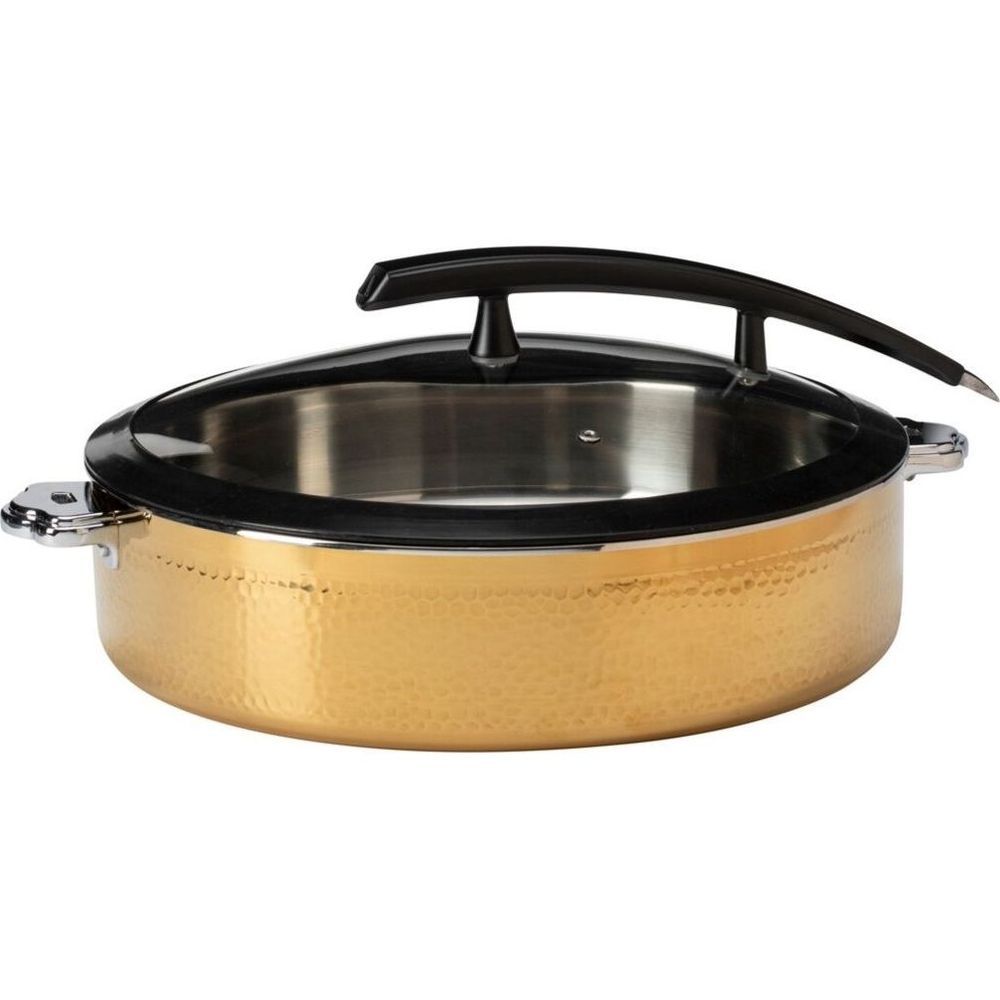 Rosseto Rondeau Buffet Server Round Hammered Gold Pot With Food Pan, 7.93 Quart