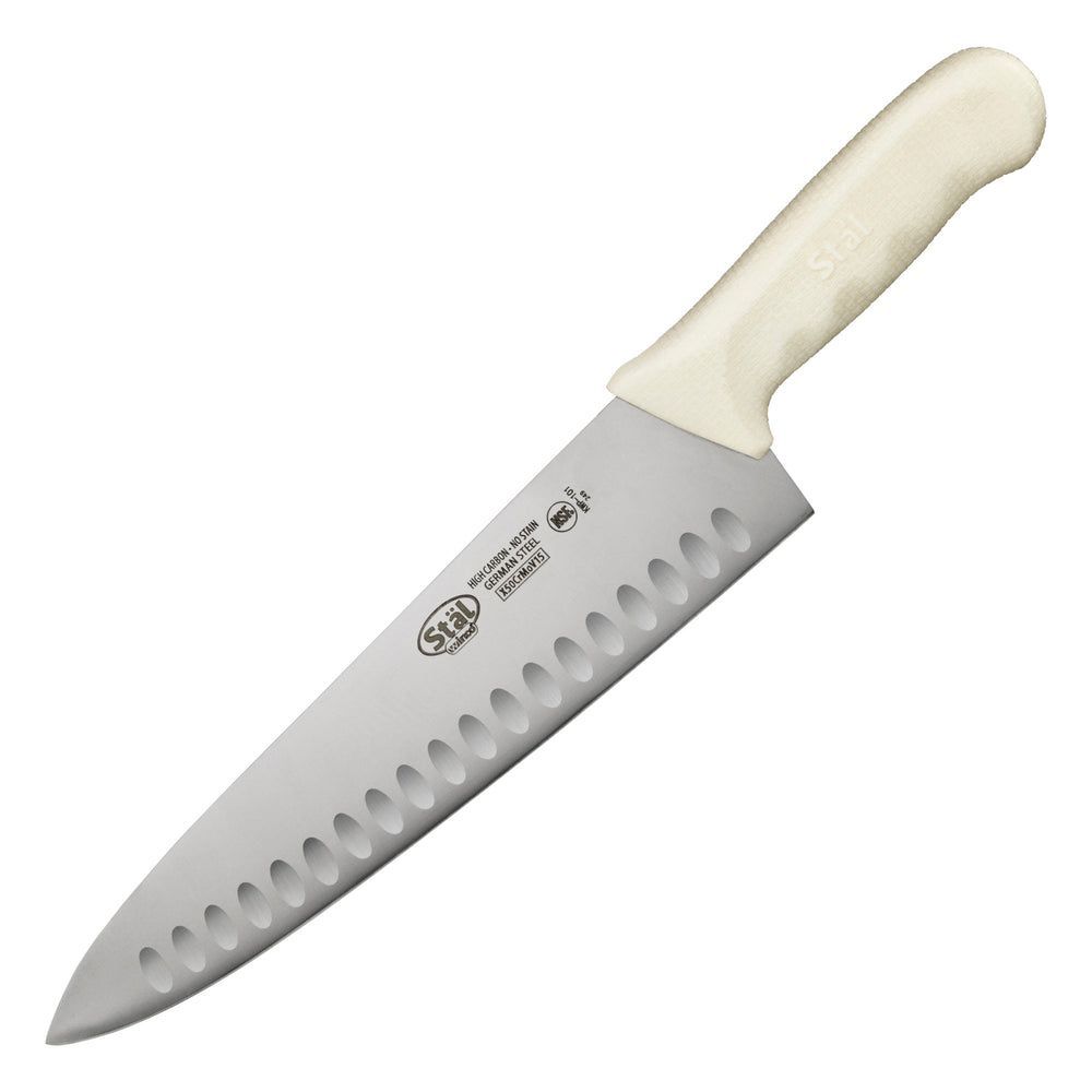 Winco Stal Hollow Ground Chefs Knife With White Polypropylene Handle, 10 Inch Blade -- 6 Per Case