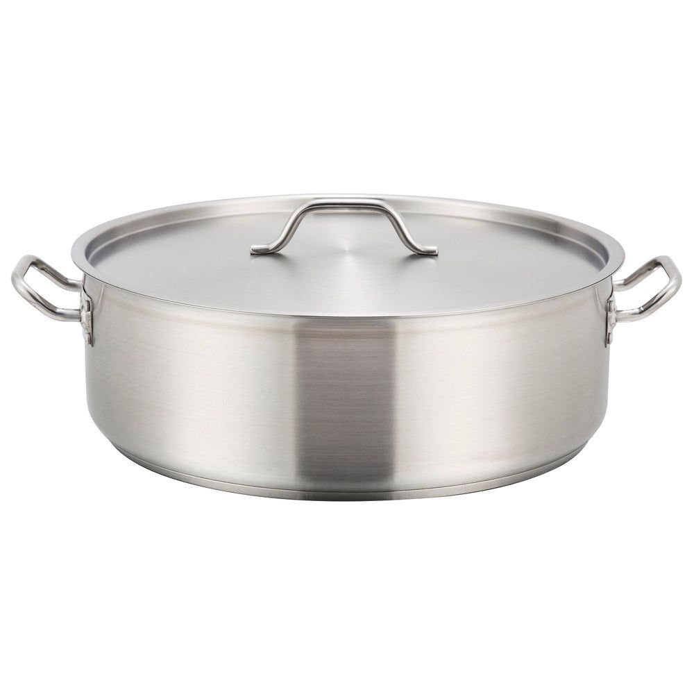 Winco 18/8 Stainless Steel Brazier With Cover, 25 Quart Capacity