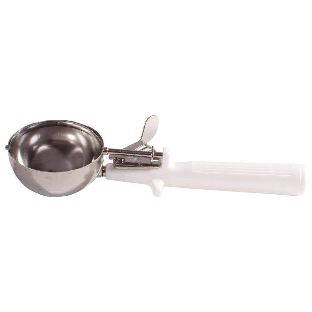Winco 18/8 Stainless Steel Size 6 One Piece Thumb Press Disher With White Handle, 5 1/3 Ounce Capacity -- 12 Per Case