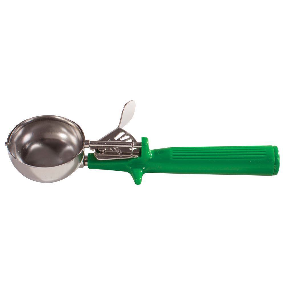Winco 18/8 Stainless Steel Size 12 One Piece Thumb Press Disher With Green Handle, 2 2/3 Ounce Capacity -- 12 Per Case