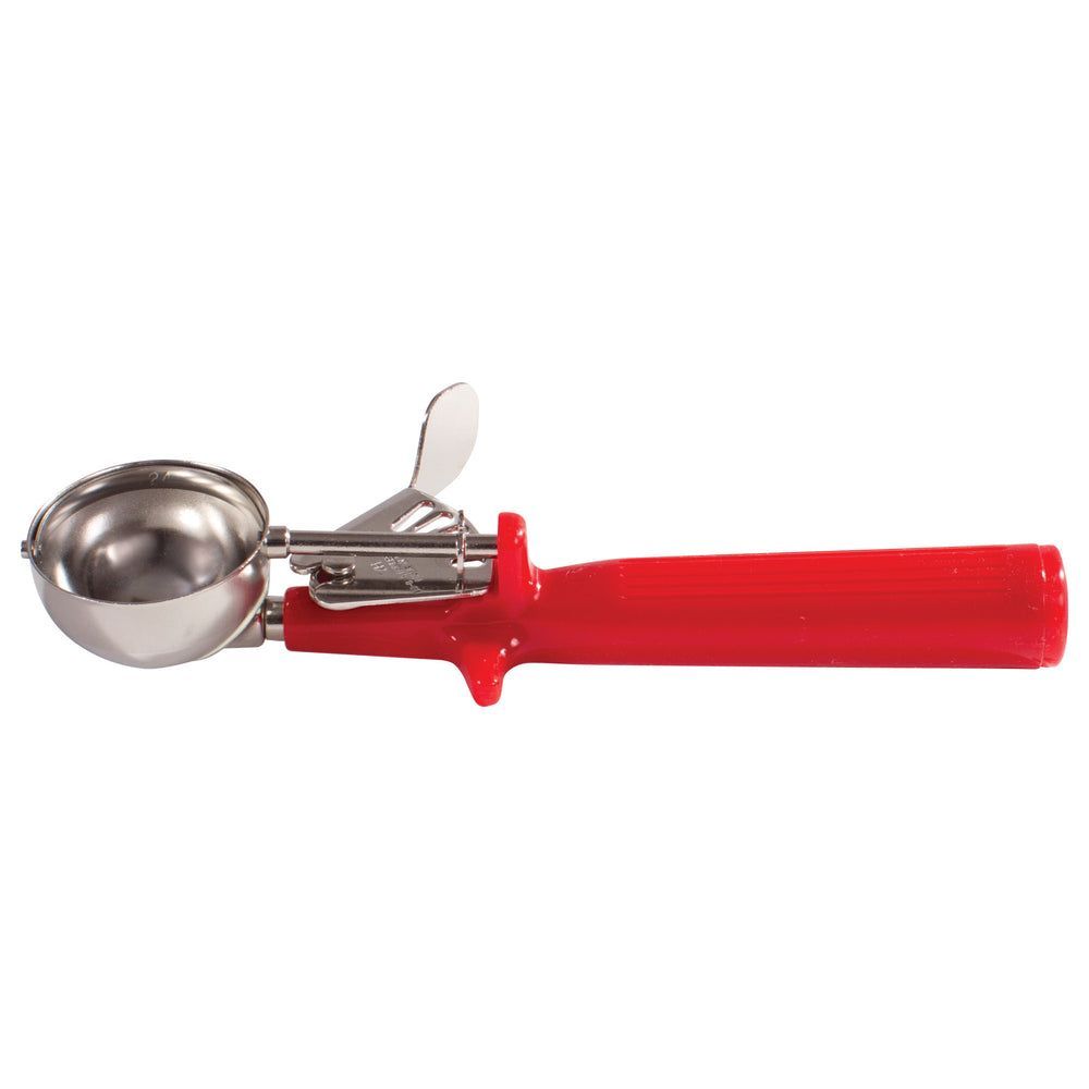 Winco 18/8 Stainless Steel Size 24 One Piece Thumb Press Disher With Red Handle, 1 1/3 Ounce Capacity -- 12 Per Case