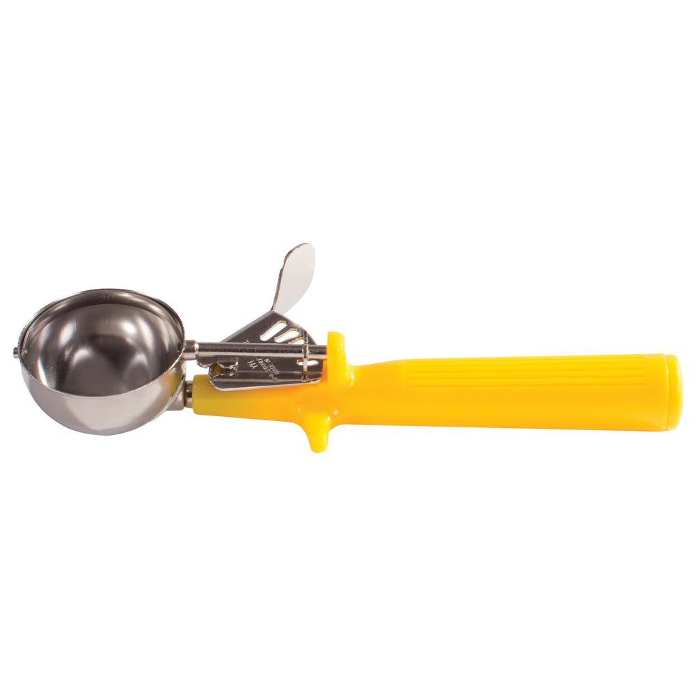 Winco 18/8 Stainless Steel Size 20 One Piece Thumb Press Disher With Yellow Handle, 1 5/8 Ounce Capacity -- 12 Per Case
