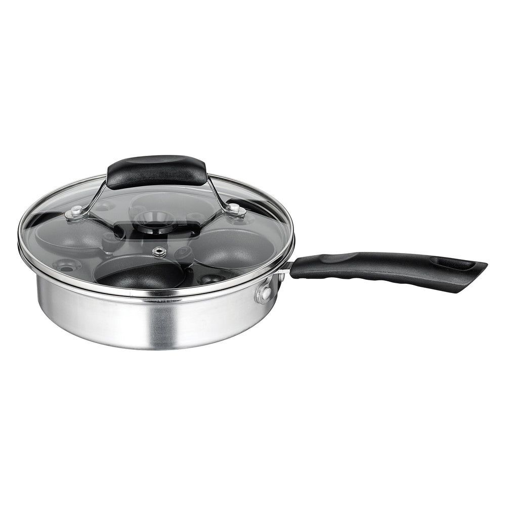 Winco Stainless Steel Pan Egg Poacher Set With 4 Inner Nonstick Cups -- 6 Set Per Case