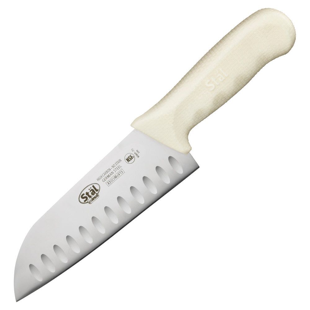 Winco Stal Santoku Knife With White Polypropylene Handle, 7 Inch Blade -- 6 Per Case