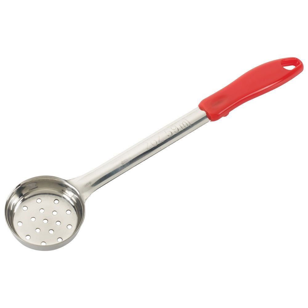 Winco Stainless Steel One Piece Perforated Food Portioner With Red Handle, 2 Ounce Capacity