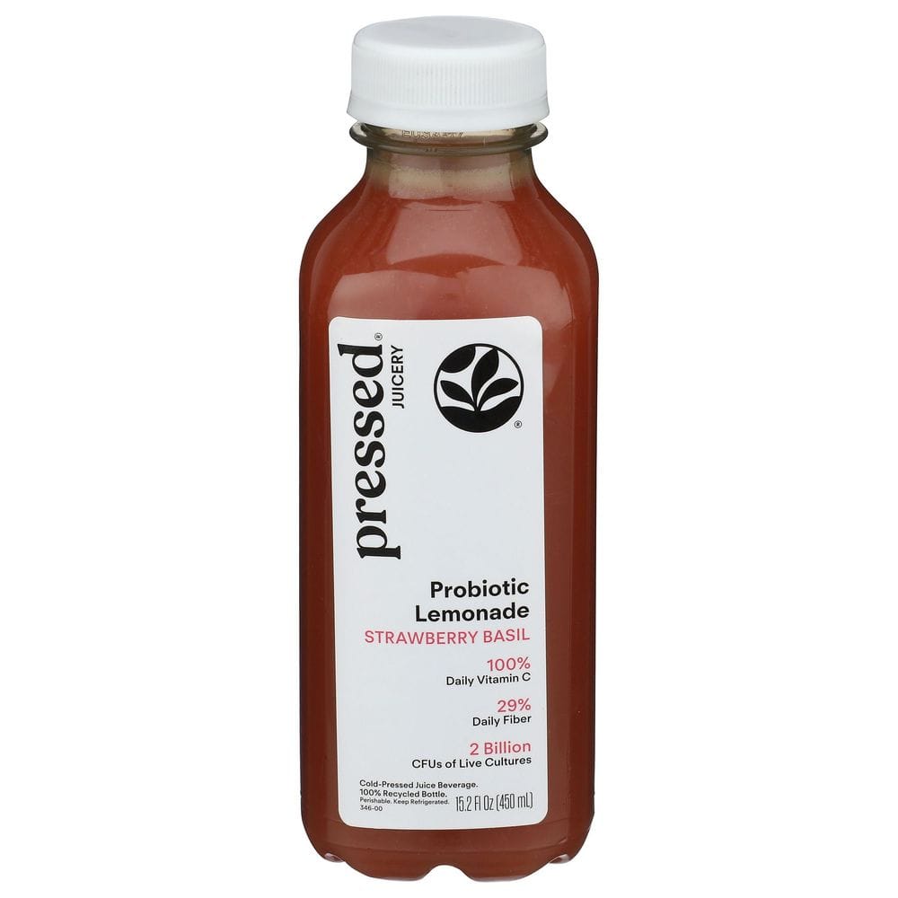 Pressed Juicery Strawberry Basil Probiotic Lemonade Juice, 15.2 Fluid Ounce -- 6 Per Case