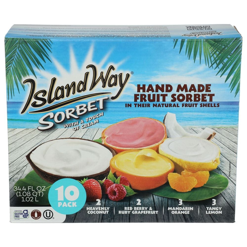 Island Way Heavenly Coconut, Red Berry And Ruby Grapefruit, Mandarin Orange, Tangy Lemon Sorbet, 34.4 Fluid Ounce -- 5 Per Case