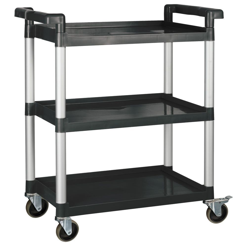 Winco Black Polypropylene 3 Tier Utility Cart With Brakes, 32 X 16 1/8 X 36 3/4 Inch