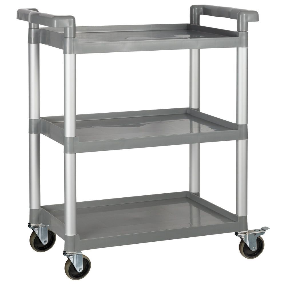 Winco Gray Polypropylene 3 Tier Utility Cart With Brakes, 32 X 16 1/8 X 36 3/4 Inch
