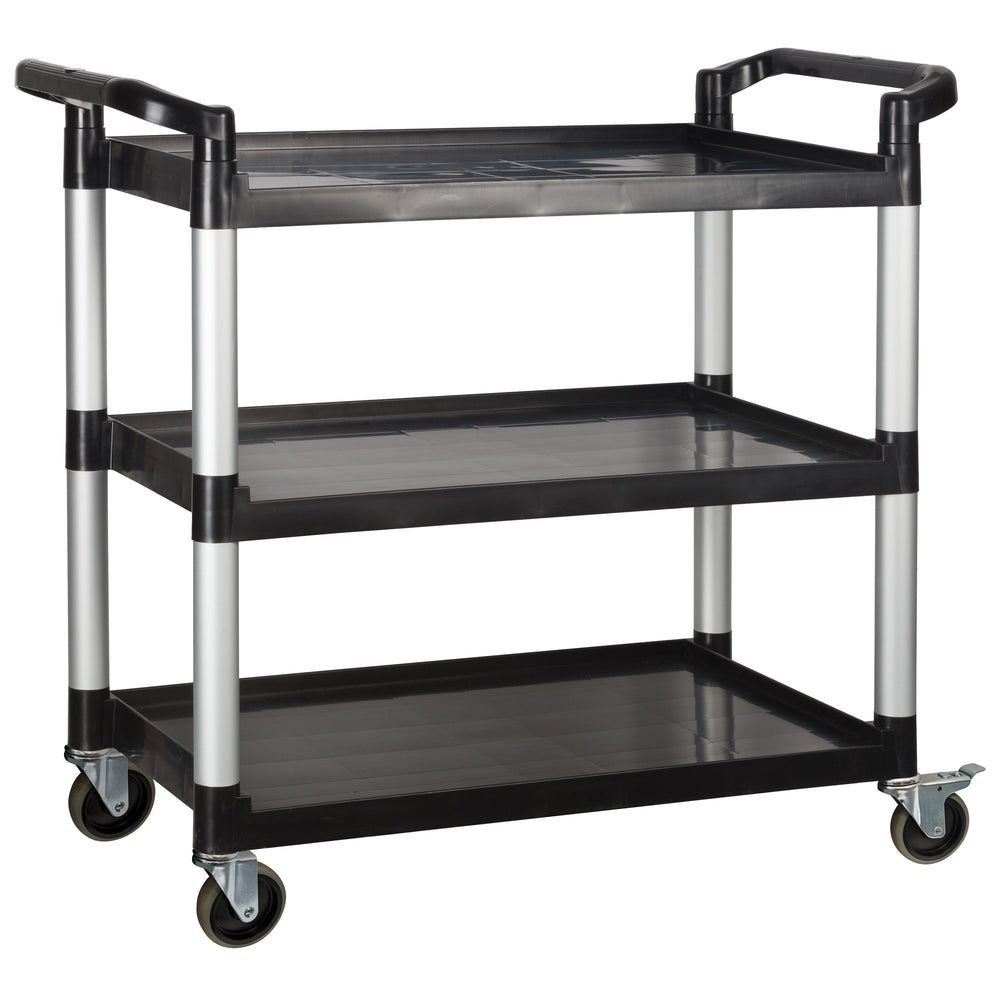 Winco Black Polypropylene 3 Tier Utility Cart With Brakes, 40 3/4 X 19 1/2 X 37 3/8 Inch
