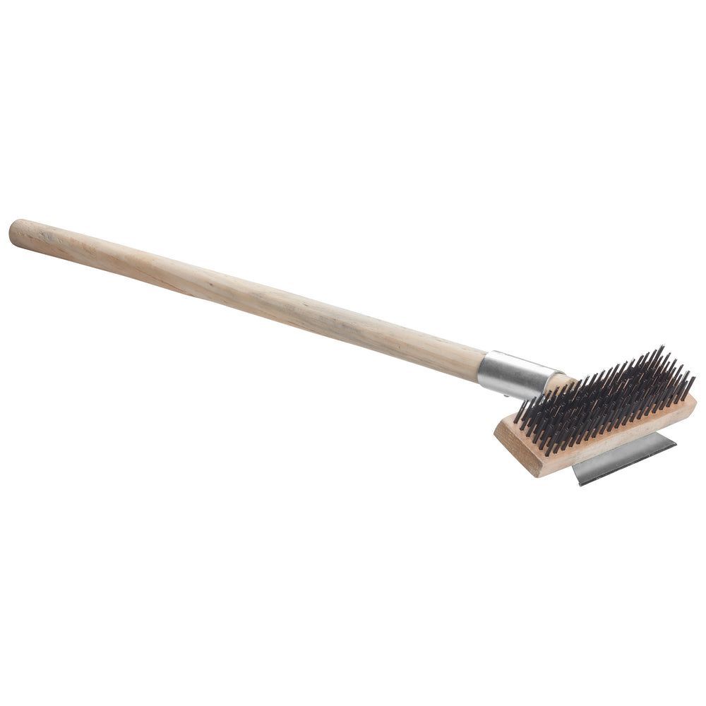 Winco Carbon Wire Pizza Oven Brush And Metal Scraper With 27 Inch Wooden Handle