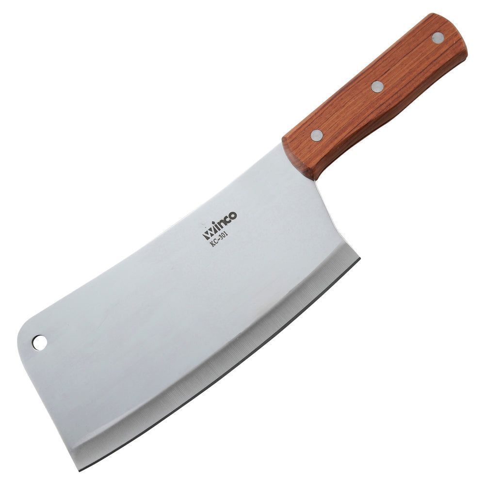 Winco Carbon Stainless Steel Heavy-duty Cleaver With Wooden Handle, 8 X 3-1/2 Inch Blade -- 6 Per Case