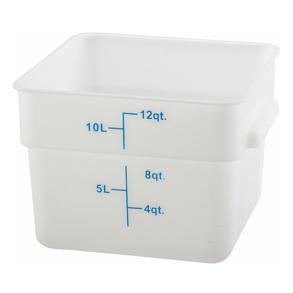 Winco White Polypropylene Square Food Storage Container, 12 Quart Capacity