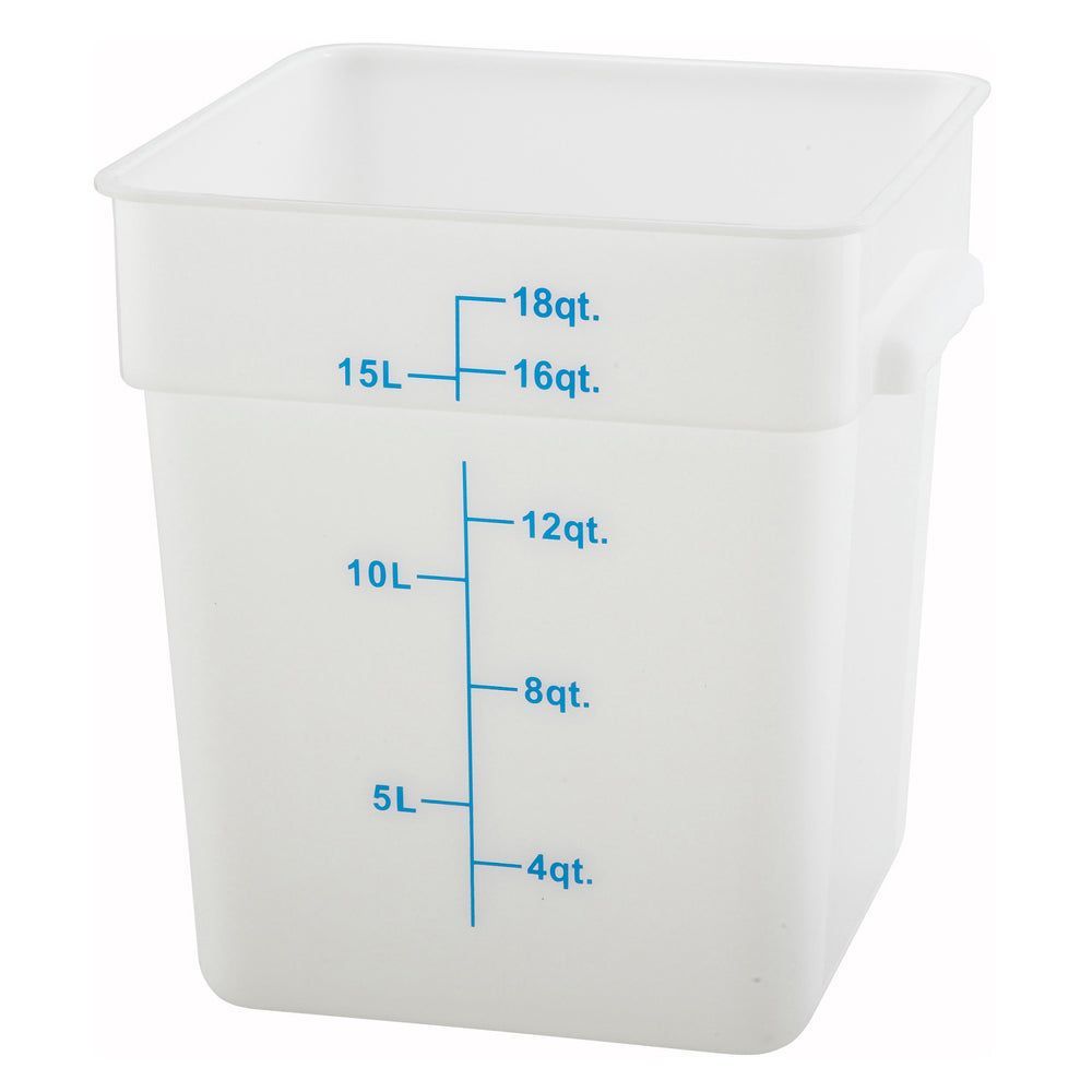 Winco White Polypropylene Square Food Storage Container, 18 Quart Capacity