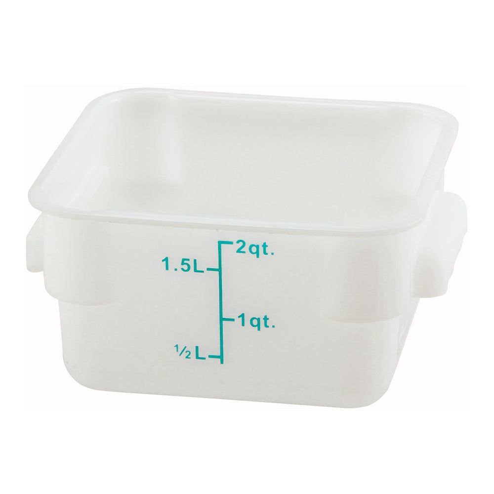 Winco White Polypropylene Square Food Storage Container, 2 Quart Capacity